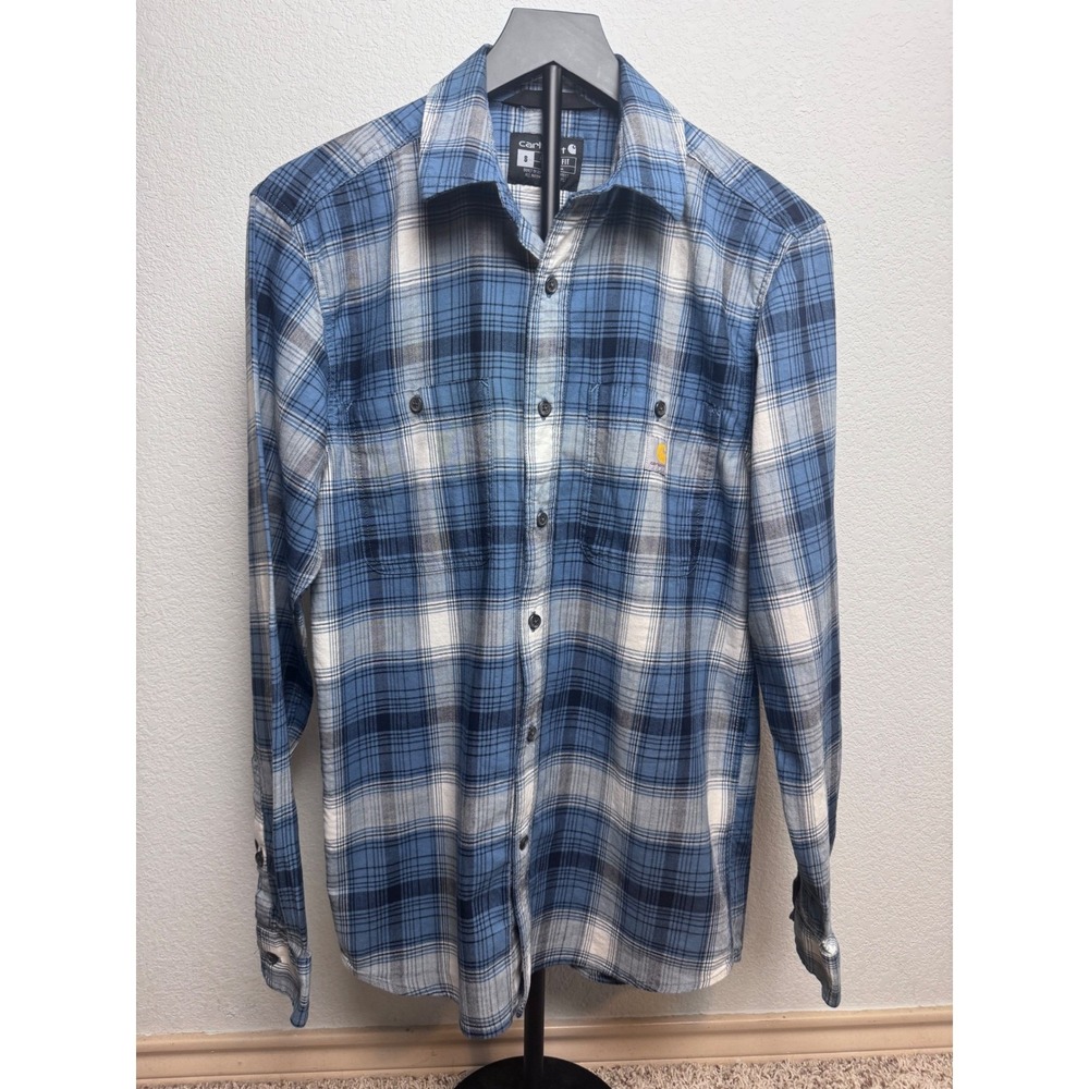 Carhartt Men's Relaxed Fit Plaid Shirt Blue Rugged Flex Small Outdoor Utility